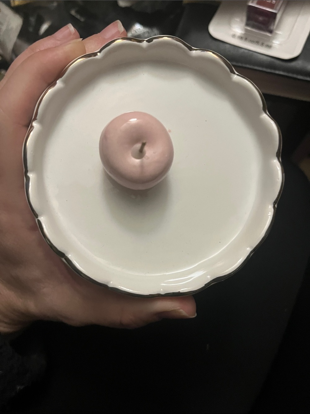 Eccolo Pink and White Ceramic Ring Dish with Gold Rim